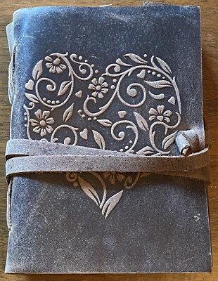 Leather Bound Journal, With Heart Emboss, Deckle Paper, EX Cond-image