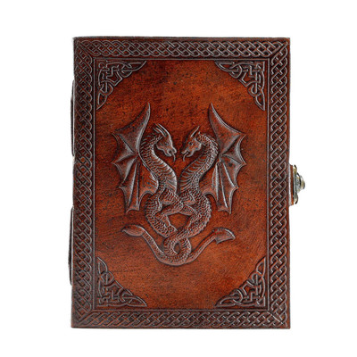Handmade Leather Double Dragon Journal/Writing Notebook Diary/Bound Daily Not...-image