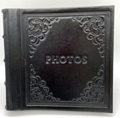 Barnes & Noble Black Leather Memo Photo Album  Holds 200 4x6 Photos Fine Quality-image