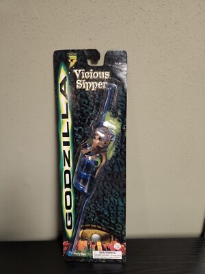 Vintage 1998 Godzilla Figure Toys Vicious Sipper Straw  New Sealed-image
