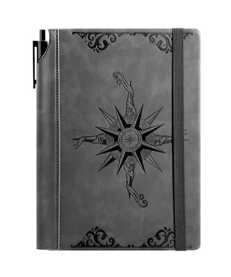 CAGIE Compass Leather Notebook Journal for Men, 100 GSM 288 Pages Lined Journ...-image