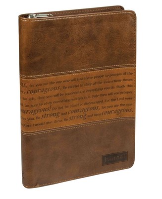 Classic Faux Leather Journal Strong and Courageous Joshua 1:57 Bible Verse, Brow-image