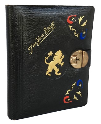 1937 Unused Leather 5 Yr. Diary with Key and Original Box ~ Gorgeous ~ Looks New-image