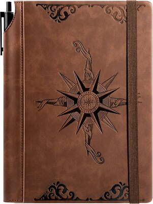 CAGIE Compass Leather Notebook Journal for Men, 100 GSM 288 Pages Lined Journals-image