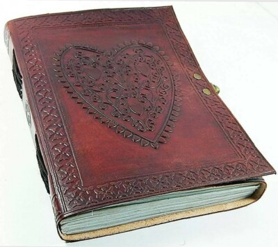 Vintage Leather Bound HEART Notebook Journal book Poetry lock 8x6-image