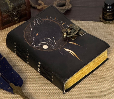 Wolf Print Handmade Leather Bound Journal Writing Notebook Diary Notepad for Men-image