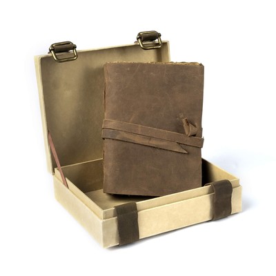 Leather Journal - Vintage Leatherbound Journal - Antique Handmade Deckle Edge...-image