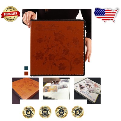 Classic Photo Album with Self-Adhesive Pages - Vintage Leather Cover, 80 Pages-image