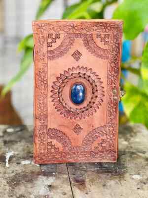 Refined pring Leather Goat Handmade Leather Journal beautiful Stone-image