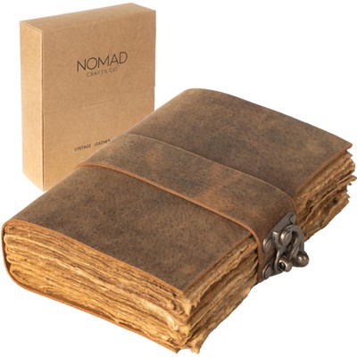 NomadCraftsCo Vintage Leather Journal with Gift Box  Old Leather Bound Grimoir-image