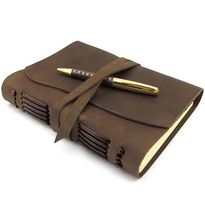 Leather Bound Journal for Men and Women, A5 Handmade Journal Gift Set with An...-image