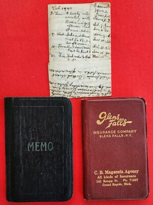 1930s Two Dairies Personal Handwritten Tiny, Memo & Glens Falls Insurance New Yo-image