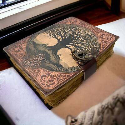 Leather bound journal vintage notebook with antique paper large grimoire-image