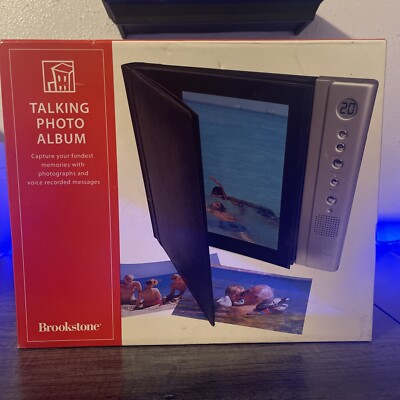 Brookstone Talking Photo Album Talking Family Pictures 20 Page Memories Leather.-image