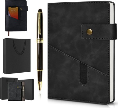 A5 Lined Leather Journal Notebook,Hardcover A5, Black with Gift Box -image