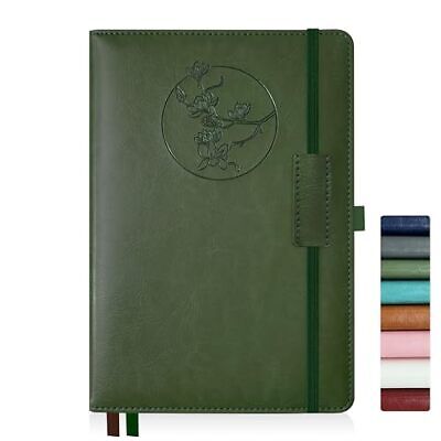 Notebook Journal for Women Men,256 Pages A5 Hardcover Leather Green Magnolia-image