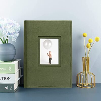 Photo Album Green Suede Cover for 300 4x6 Pictures for Christmas Family Holidays-image