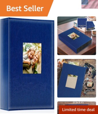 Personalized 300 Pocket Horizontal Photo Album - Classic Blue Leather Design-image