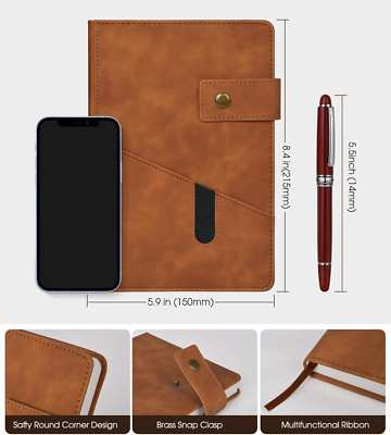 Brown A5 Lined Leather Journal Notebook for Men Women,5.9