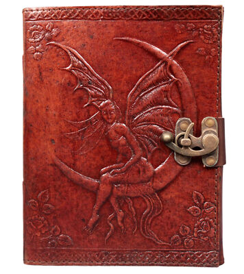 Leather Celestial Whispers Leather Diary Angel Embossed Brown Journal Vintage-image