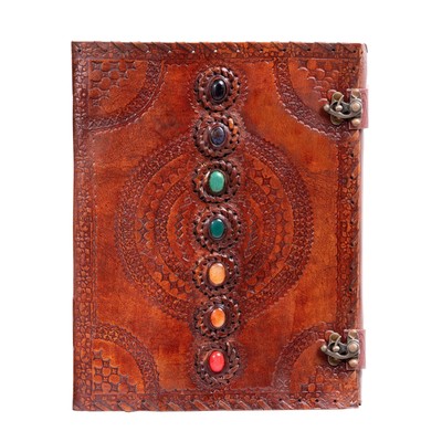 Leather Unlined Bound Journal 13 x 10 inches Large Rustic Diary Seven Chakra ...-image