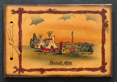 Vintage SUEDE LEATHER Hand Painted INDIAN Duluth Minnesota PHOTO ALBUM Scrapbook-image
