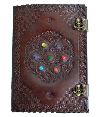 Large Leather Journal Bound With Lock Stone For Men Women Antique Old Sketchbook-image