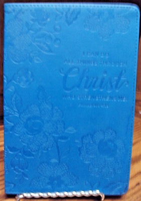 Soul Scripts CHRISTIAN Journal-Blue Faux Leather-Etched Flowers-CHRIST Bible K27-image