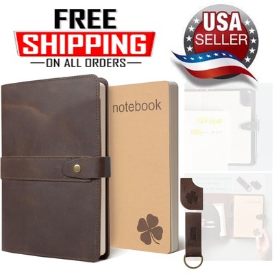 Refillable Genuine Leather Journal, Writing Notebook, 2 Bound Notebooks, Line...-image