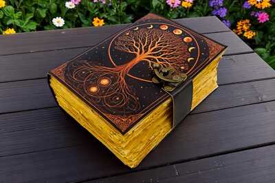 Grimoire tree of life leather bound journal handmade vintage notebook sketchbook-image