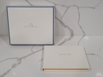 NEW IN BOX Graphic Image Wedding Guest Book Pebble Leather Bound Hardcover White-image