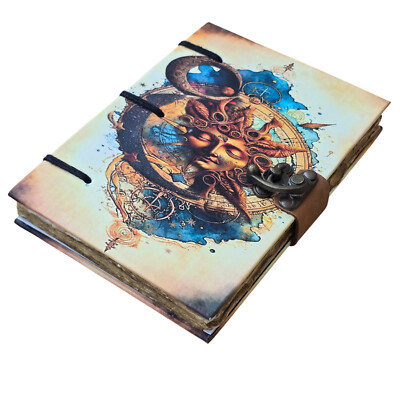 Vintage Print Hardcover Diary  with Leather Strap and Metal Closure-image