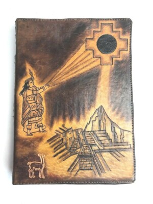 Vintage Mayan Temple Themed Leather Bound Tourist Trade Photo Album Hand Stitch-image