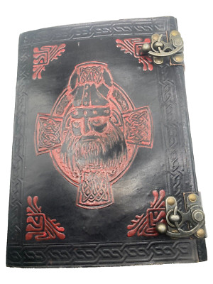Handmade Genuine Leather Bound Journal Grimoire Viking Celtic Cross-image