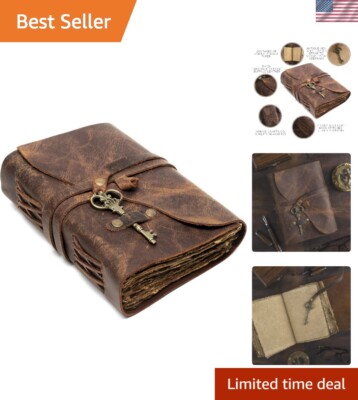Vintage Leather Bound Journal with Rustic Cotton Paper - Great Gift Idea!-image