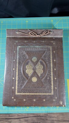 Antique Leatherbound Embossed Art Deco era Photograph Scrapbook Photo Album-image