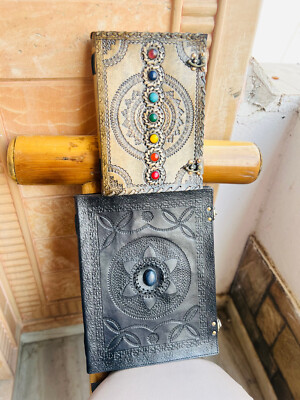 Refined Leather Goat Handmade Leather Journal beautiful Stone-image