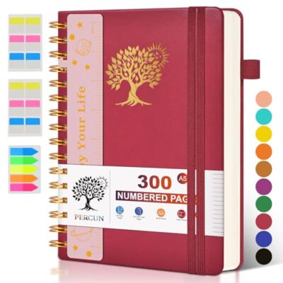 Spiral Notebook Journal for Women Men, 300 A5 size (5.9in x 8.5in) Wine red-image