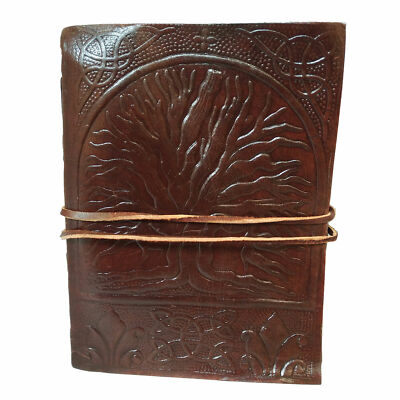 Genuine Leather Diary Tree Of Life Embossed Journal Blank Brown Note Book Gift-image
