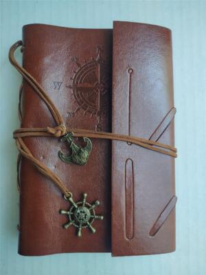 Brown Leather Bound Compass Journal Notebook With Anchor and Compass 7 Inch-image