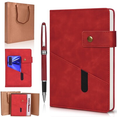 Red A5 Lined Leather Journal Notebook,Personalized Hardcover Journal Set with...-image