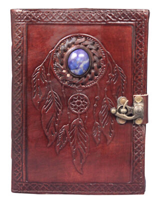 Handmade Leather Journal Brown Diary New Design Dream Catcher and Stone Embossed-image