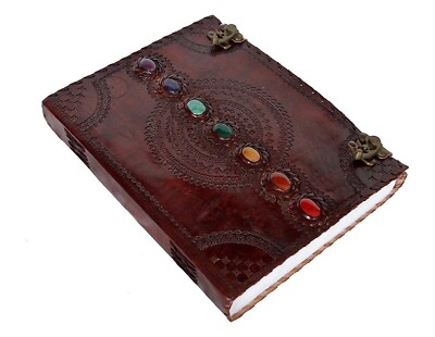 Handmade Leather Bound Metal Lock 7 Stone Diary and Journal For Office And home-image