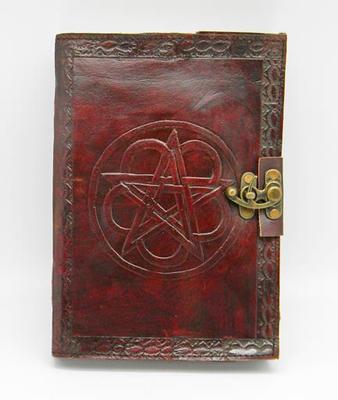 Pentacle Leather Bound Locking Blank Book of Shadows!-image
