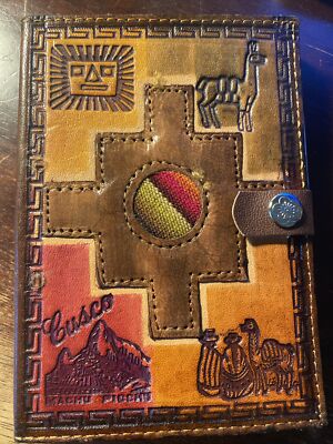 Rare Machu Picchu Llama Mountain Leather Bound Journal Notepad Cusco Peru Apache-image