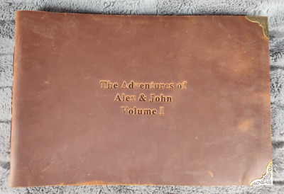 Genuine Leather Cover Photo Album Travel Memories Notebook Signed Alex & John-image