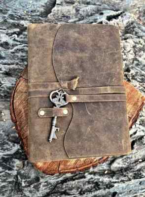 String Key Leather Bound Vintage Notebook/Diary/ Sketchbook with DECKLE Pages-image