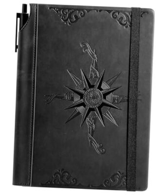  Compass Leather Notebook Journal for Men, 100 GSM 288 Pages Lined Black-image