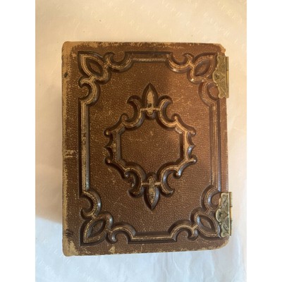 Antique late 1800 early 1900 100% Leather Bound Photo Album Metal Latch Deep Emb-image