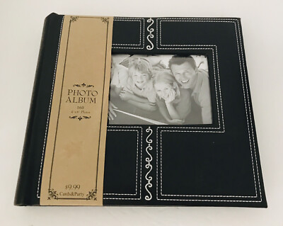 Photo Album Embroidered Holds 160 4x6 Photographs Black faux Leather NEW-image